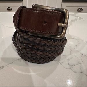 Talbots Mens Dark Brown Leather Braided Woven Belt 32-34 USA Preppy Business